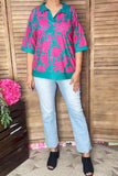 Southern Stitch Brand fuchsia floral printed 3/4 sleeves women top GJQ16460 IS5