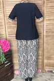 Black short sleeve top & wide leg pant 2pc women set GJQ16908 IS6