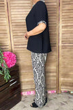 Black short sleeve top & wide leg pant 2pc women set GJQ16908 IS6