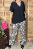 Black short sleeve top & wide leg pant 2pc women set GJQ16908 IS6