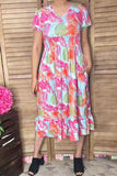 Women's maxi dress Multi color patterns prints & puff short sleeves GJQ16041 (AS1)