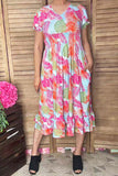 Women's maxi dress Multi color patterns prints & puff short sleeves GJQ16041 (AS1)