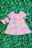Multicolor cheetah print girls dress XCH0555-4H