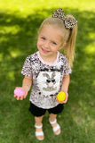 Girls clothing wholesale Leopard bunny top & black denim short girls sets DLH2769 A8S6