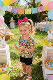 XCH0660-6H Easter bunny & carrots printed short sleeve girls top A7S8
