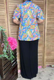 Women's blouse wholesale Paisley printed puff short sleeve split neck boutique clothing suppliers GJQ16574  ES2