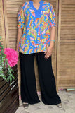 Women's blouse wholesale Paisley printed puff short sleeve split neck boutique clothing suppliers GJQ16574  ES2