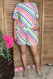 Women's Sets Suppliers colorful checkered short sleeve top & shorts 2pc set XCH16942