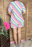 Women's Sets Suppliers colorful checkered short sleeve top & shorts 2pc set XCH16942
