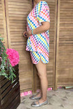 Women's Sets Suppliers colorful checkered short sleeve top & shorts 2pc set XCH16942