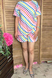 Women's Sets Suppliers colorful checkered short sleeve top & shorts 2pc set XCH16942