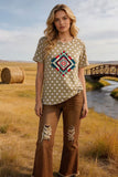 Western t-shirt wholesale Beige star & Aztec printed w/short sleeves DLH12321 (DS10)