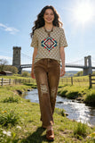 Western t-shirt wholesale Beige star & Aztec printed w/short sleeves DLH12321 (DS10)