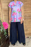 GJQ15842 Purple floral printed V-neckline short sleeve w/ruffle women tops.(DS4)/FS3