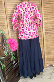 Pink/fuchsia Leopard multi color printed 3/4 bell sleeve women tops GJQ15750 FS5
