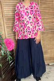 Pink/fuchsia Leopard multi color printed 3/4 bell sleeve women tops GJQ15750 FS5