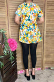 Women's short sleeve t-shirt suppliers Floral printed w/ruffle sleeve & bottom HX5620 (FS9)