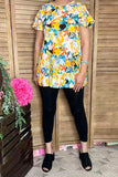 Women's short sleeve t-shirt suppliers Floral printed w/ruffle sleeve & bottom HX5620 (FS9)