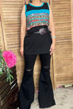 YMY12590 Leopard & floral black color block tank top (FS9)