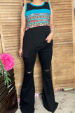 YMY12590 Leopard & floral black color block tank top (FS9)