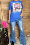 "One happy camper"blueshort sleeves women top HS1 FS5 XCH14774