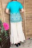 Western mint paisley printed tie dye short sleeve women top GJQ16461 FS7
