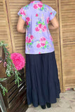 GJQ15842 Purple floral printed V-neckline short sleeve w/ruffle women tops.(DS4)/FS3