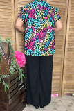 Western leopard double ruffle/black pompom short sleeve women tops BQ15644 FS3