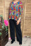 Leopard printed 3/4 sleeve top & black pant 2pcs women's sets GJQ15718 AS8