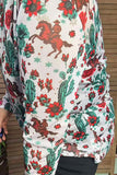Southern Stitch Western horse & cactus printed mesh fabric long sleeve women top XCH16988