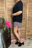 Southern Stitch black short sleeve top & checkered shorts 2pc women set XCH16958