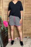 Southern Stitch black short sleeve top & checkered shorts 2pc women set XCH16958