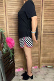 Southern Stitch black short sleeve top & checkered shorts 2pc women set XCH16958