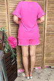 Southern Stitch Pearls pink short sleeve top & shorts 2pc women set XCH16943