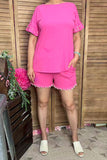Southern Stitch Pearls pink short sleeve top & shorts 2pc women set XCH16943