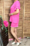 Southern Stitch Pearls pink short sleeve top & shorts 2pc women set XCH16943