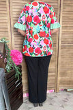 Southern Stitch floral printed mint ruffle short sleeve women's top GJQ16702 DS1F