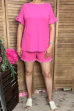 Southern Stitch Pearls pink short sleeve top & shorts 2pc women set XCH16943