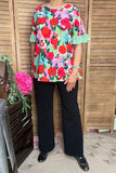 Southern Stitch floral printed mint ruffle short sleeve women's top GJQ16702 DS1F