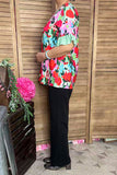 Southern Stitch floral printed mint ruffle short sleeve women's top GJQ16702 DS1F