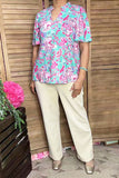 Shop Pink & turquoise floral prints bell sleeve women blouse gjq16038 (GS1)