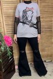 Southern Stitch horse printed grey short sleeve top DLH11778-1