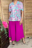 Shop Pink & turquoise floral prints bell sleeve women blouse gjq16038 (GS1)
