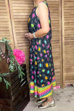 GJQ15301 Serape bottom & leopard  printed sleeveless w/side pockets women dress AS1S