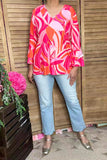 Trendy floral print ruffle 3/4 sleeve women boutique top GJQ16042 (DS8)