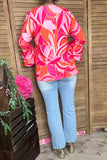 Trendy floral print ruffle 3/4 sleeve women boutique top GJQ16042 (DS8)