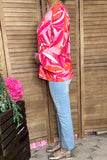Trendy floral print ruffle 3/4 sleeve women boutique top GJQ16042 (DS8)