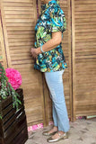 Green & Turquoise printed puff short sleeve women shirts GJQ16615 ES8