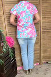 Southern Stitch floral printed short sleeve w/ruffle V-neckline women tops GJQ15993 (ES8)
