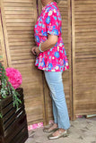 Trendy floral printed baby doll & bell short sleeve women boutique top GJQ16071 DS11